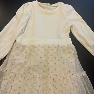 Crewcuts White Long-Sleeve Tulle Dress with Gold Dots